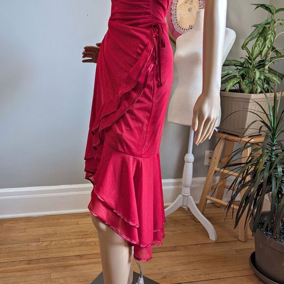 Vintage Y2K BCX Midi Dress Prom Tango Siren Glitter Ruffle Salsa Whimsygoth L - Picture 7 of 14